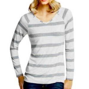 Cabi Long sleeve SOFT Grey stripe Tee (M)